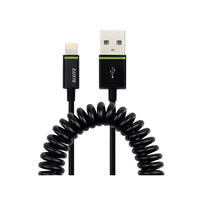 Kabel spiralny Leitz Complete ze złączem Lightning na USB, 1m - czarny
