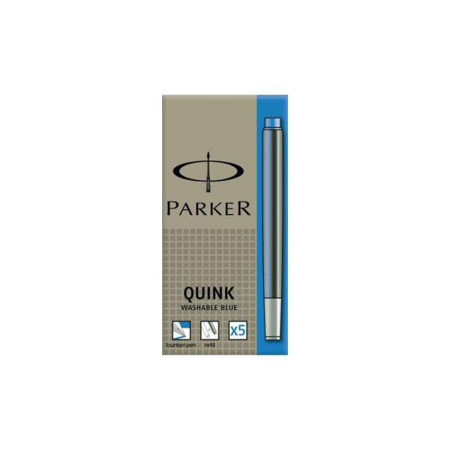 Naboje Parker Quink długie (5 szt.), zmywalne - kolor niebieski