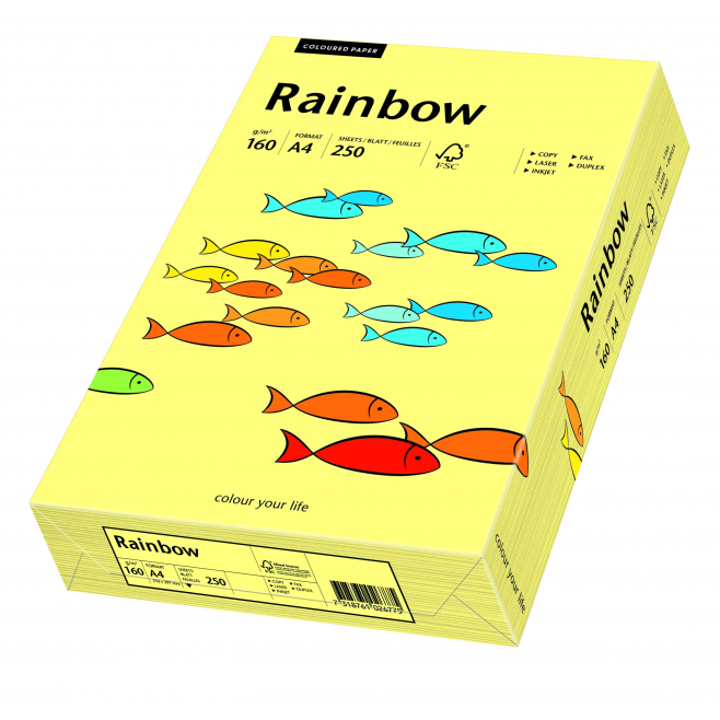 Papier kolorowy Rainbow A4 160g/250ark., nr 12 - żółty jasny