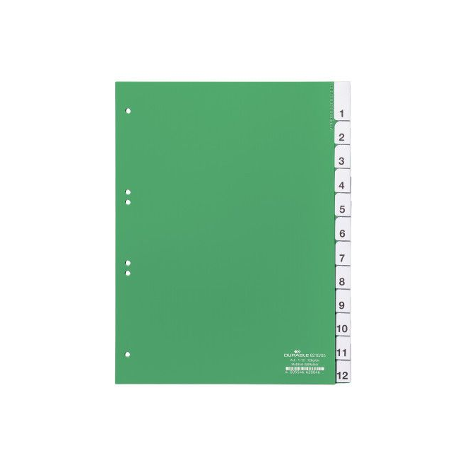 Przekładki A4 Durable numeryczne 1-12 - zielone / 1 kpl.