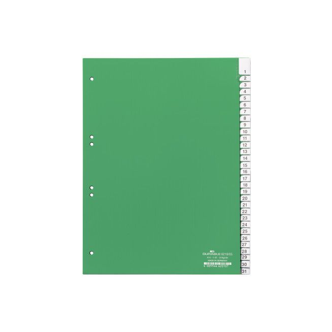 Przekładki A4 Durable numeryczne 1-31 - zielone / 1 kpl.