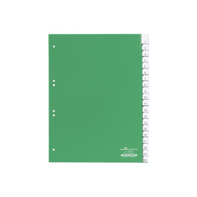 Przekładki A4 Durable alfabetyczne A-Z / 20 części - zielone  / 1 kpl.