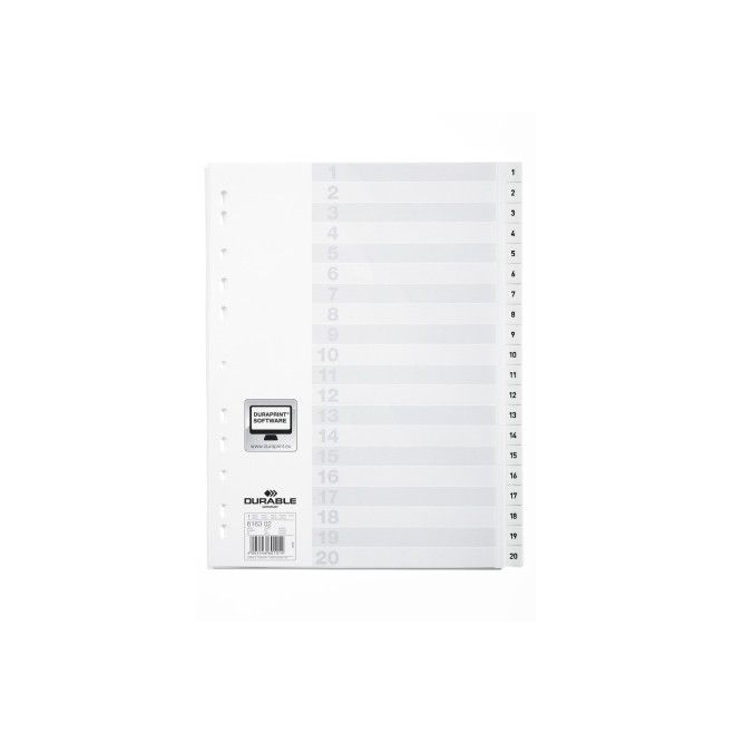 Przekładki A4 Durable numeryczne 1-20  / 20 części - białe  / 1 kpl.