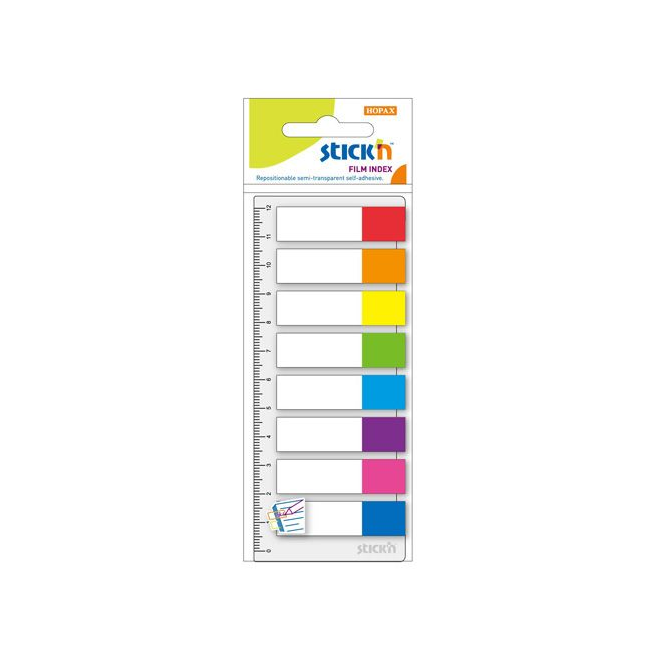 Zakładki indeksujące Stick'n 12x45mm transparent z linijką - 8 kolorów neon