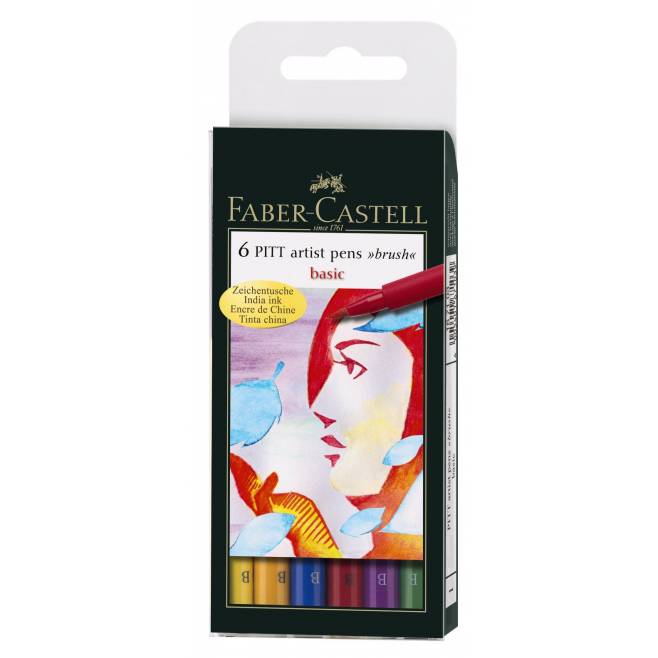 Pisaki artystyczne Faber-Castell - PITT ARTIST PEN B - BASIC - 6 kolorów