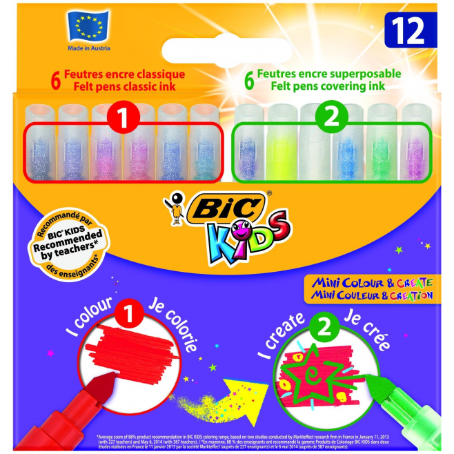 Pisaki Bic Kids Mini Colour & Create - 12 kolorów