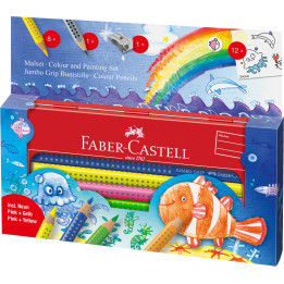Kredki ołówkowe Faber Castell Jumbo Grip Ocean World - 8 kolorów + akcesoria
