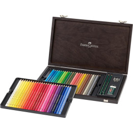 Kredki ołówkowe Faber-Castell Polychromos - 48 kolorów + akcesoria/ drewniana kaseta