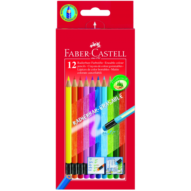 Kredki ołówkowe z gumką - 12 kolorów