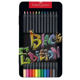 Kredki ołówkowe Faber Castell Black Edition - 12 kolorów - metalowe pudełko