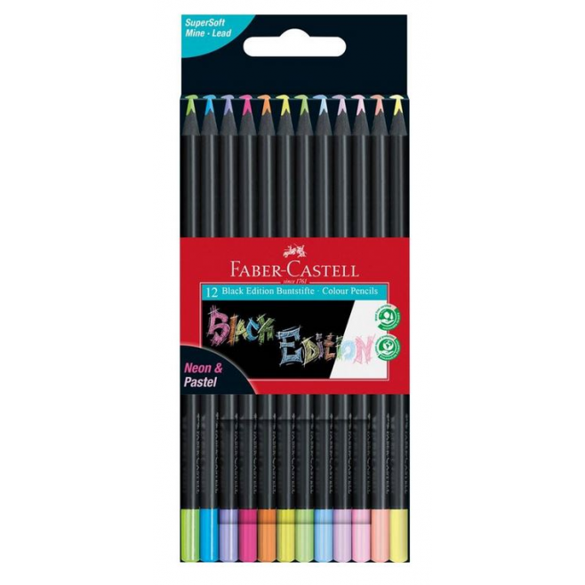 Kredki ołówkowe Faber Castell Black Edition - 12 kolorów - kartonowe pudełko