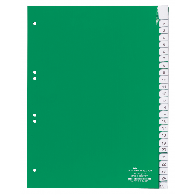 Przekładki A4 Durable alfabetyczne A-Z / 25 części - zielone  / 1 kpl.