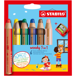 Kredki Stabilo Woody 3w1 - 6 kolorów z temperówką