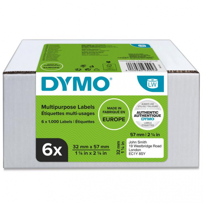 Etykiety DYMO 57x32mm Value Pack 6x1000szt. różnego przeznaczenia - białe