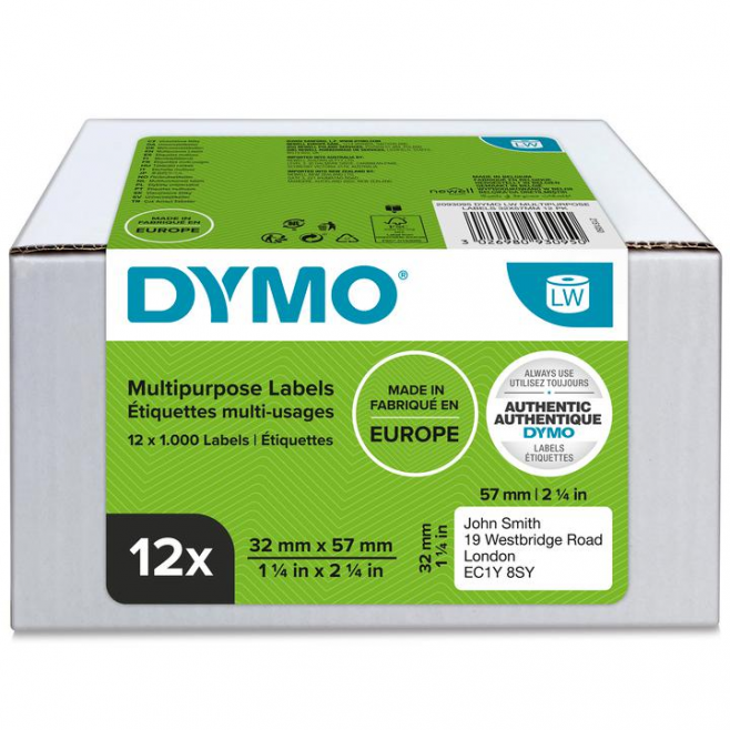 Etykiety DYMO 57x32mm Value Pack 12x1000szt. różnego przeznaczenia - białe