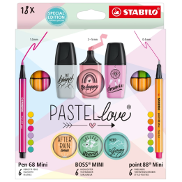 Cienkopisy Stabilo Point 88 Mini 6k + pisaki Stabilo 68 Mini 6k + zakreślacze Stabilo Boss Mini Pastellove 6k