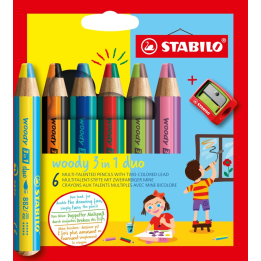 Kredki Stabilo Woody 3w1 Duo (ołówkowe / świecowe / akwarelowe) 6k - z temperówką