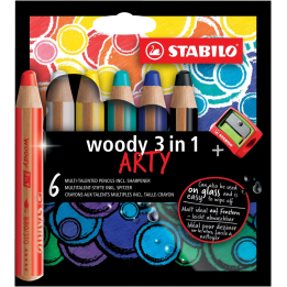 Kredki Stabilo Woody 3w1 (ołówkowe / świecowe / akwarelowe) Arty 6k - z temperówką