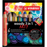 Kredki Stabilo Woody 3w1 (ołówkowe / świecowe / akwarelowe) Arty 6k - z temperówką