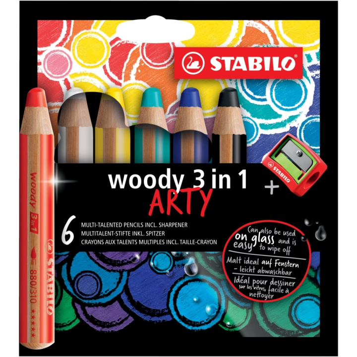 Kredki Stabilo Woody 3w1 (ołówkowe / świecowe / akwarelowe) Arty 6k - z temperówką
