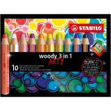 Kredki Stabilo Woody 3w1 (ołówkowe / świecowe / akwarelowe) Arty 10k - z temperówką