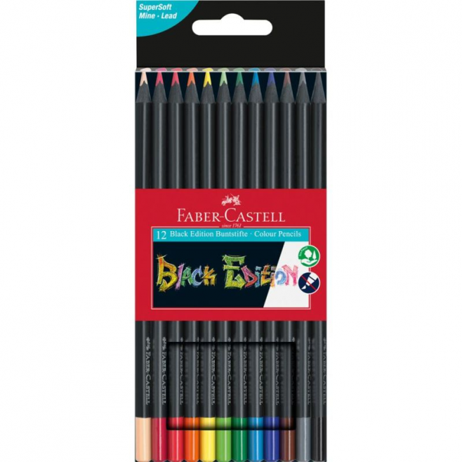 Kredki ołówkowe Faber Castell Black Edition - 12 kolorów - kartonowe pudełko