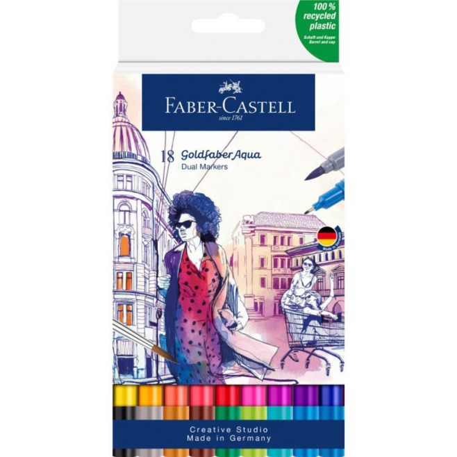 Pisaki akwarelowe dwustronne Faber-Castell Goldfaber Aqua miks - 18 kolorów