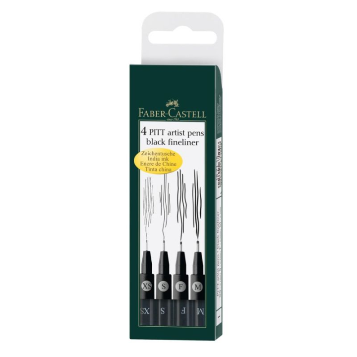Pisaki artystyczne Faber Castell PITT ARTIST PEN czarne - zestaw 4 szt