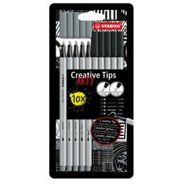 Cienkopisy Stabilo Creativ Tips - 5szt czarnych + 5szt szarych