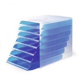 Pojemnik z 7 szufladami IDEALBOX - niebieski /  transparentny
