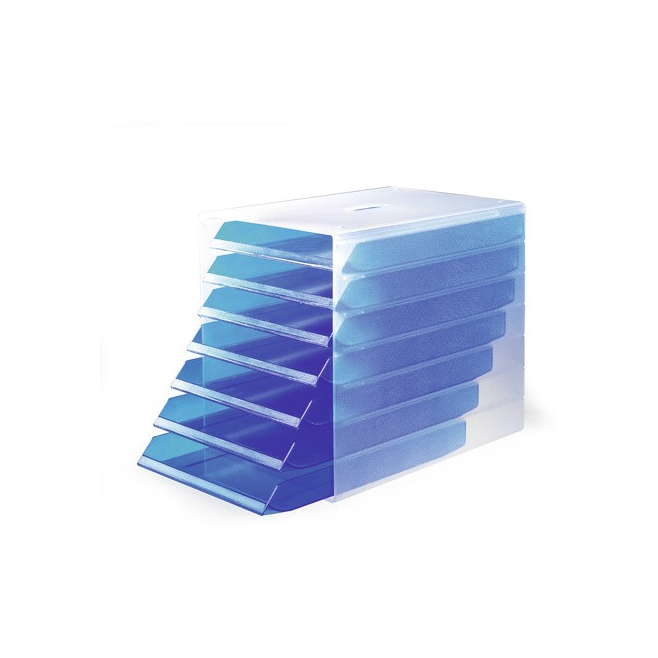 Pojemnik z siedmioma szufladami IDEALBOX - niebieski /  transparentny